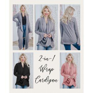 Pink Wrap Neck Flare Sleeve Cardigan